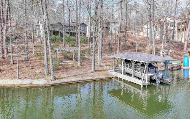 view of dock with a water view