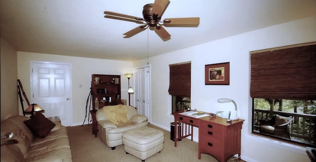 living room featuring ceiling fan