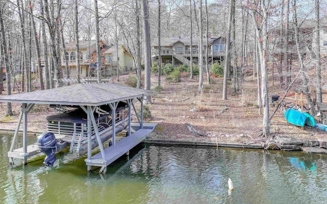 dock area with a water view