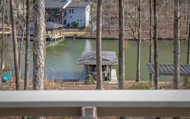 view of water feature with a boat dock