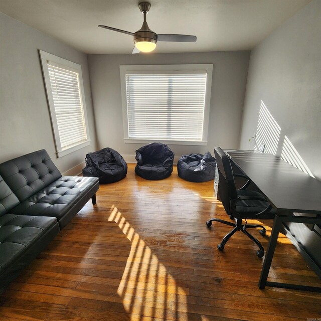 506 W Pleasure, Searcy, AR 72143 - office area with ceiling fan, dark hardwood / wood-style floors, and a healthy amount of sunlight