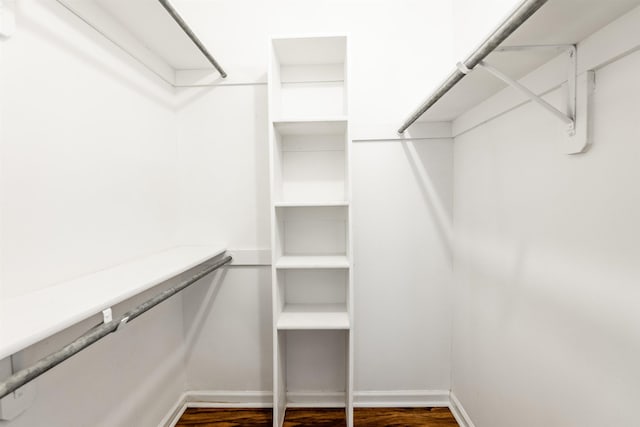 spacious closet with dark wood-type flooring