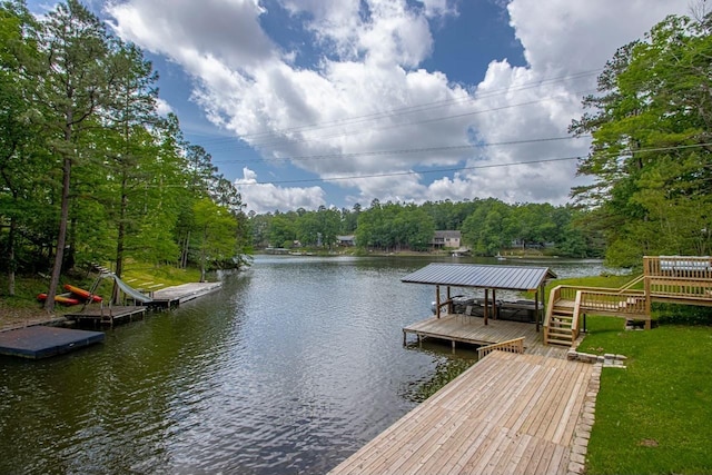 dock area with a water view