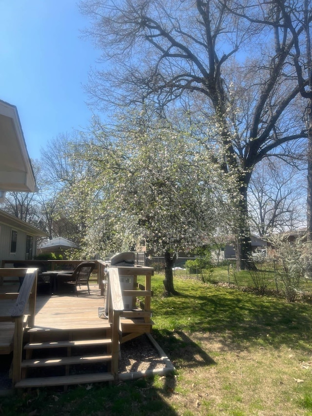 view of yard with a wooden deck