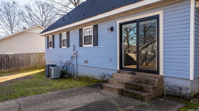 property entrance with central air condition unit