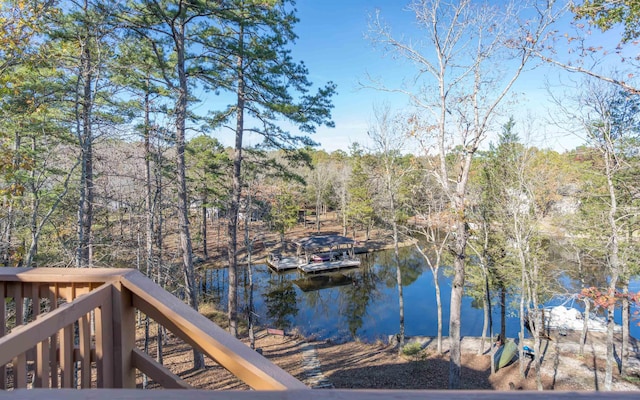 property view of water featuring a boat dock