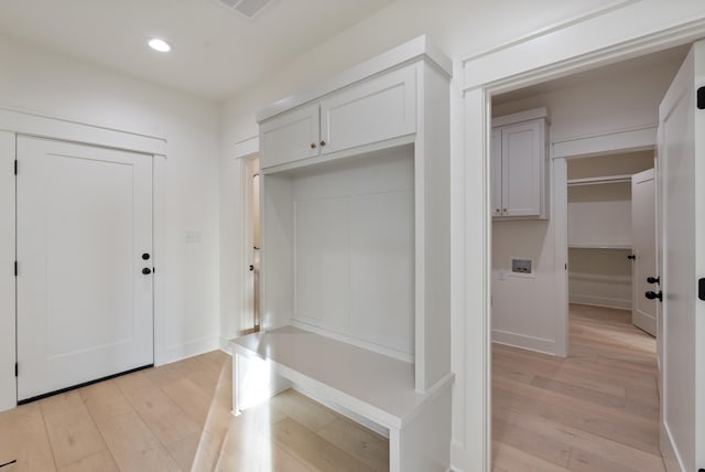 mudroom featuring light hardwood / wood-style flooring