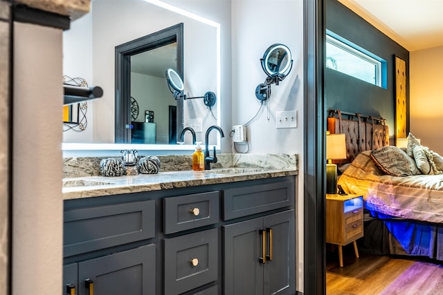 bathroom with hardwood / wood-style flooring and vanity