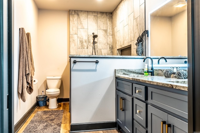 bathroom featuring vanity, toilet, and wood-type flooring