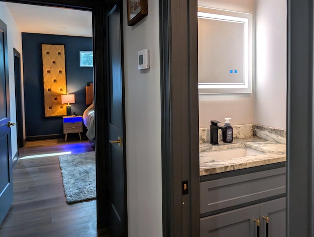 interior space featuring hardwood / wood-style flooring and vanity