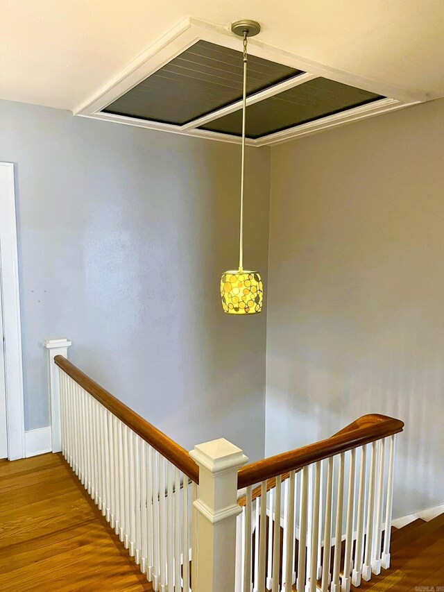 staircase featuring wood-type flooring