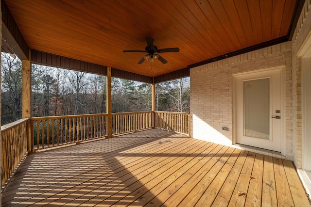 wooden deck with ceiling fan