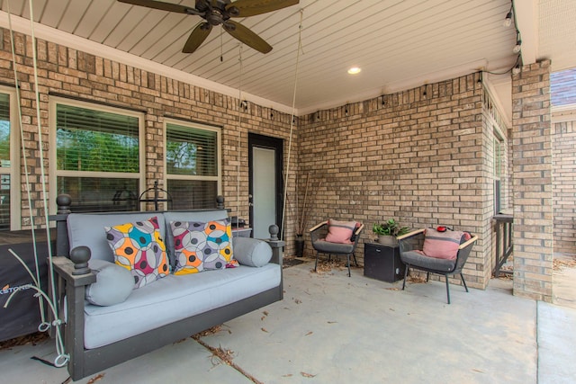 view of patio with an outdoor hangout area and ceiling fan