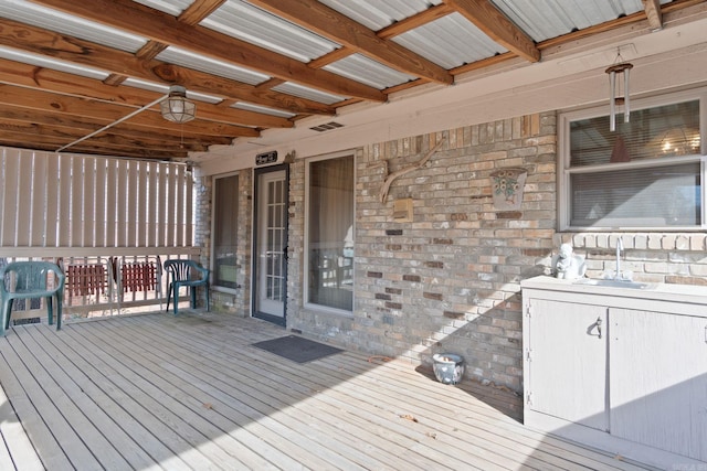 wooden terrace with sink