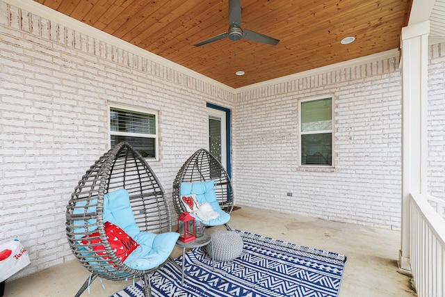 view of patio / terrace featuring ceiling fan and a porch