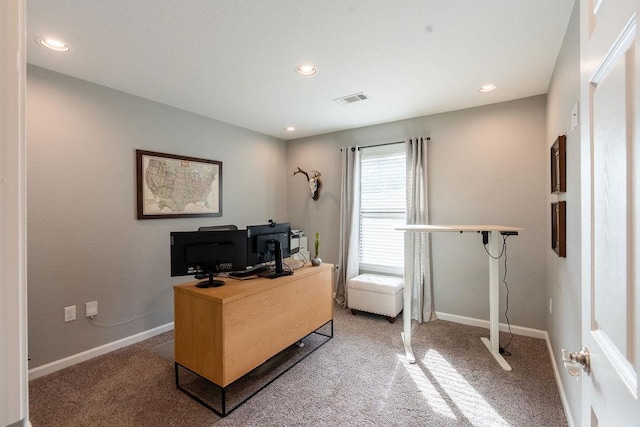 view of carpeted home office