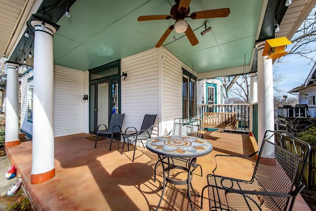 view of patio / terrace with ceiling fan and covered porch