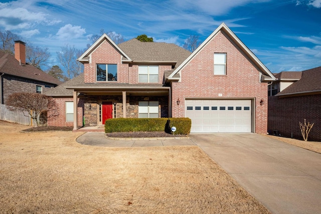 view of front facade featuring a garage and a front lawn