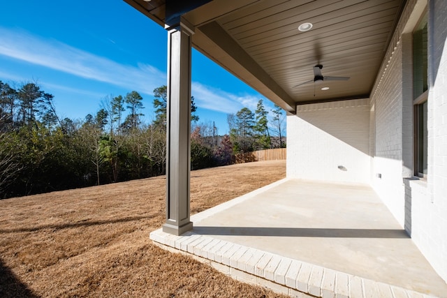 view of patio / terrace featuring ceiling fan