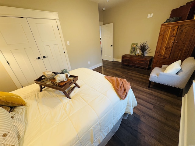 bedroom featuring dark hardwood / wood-style flooring and a closet