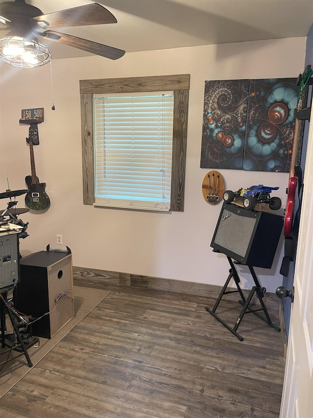 office featuring ceiling fan and wood-type flooring