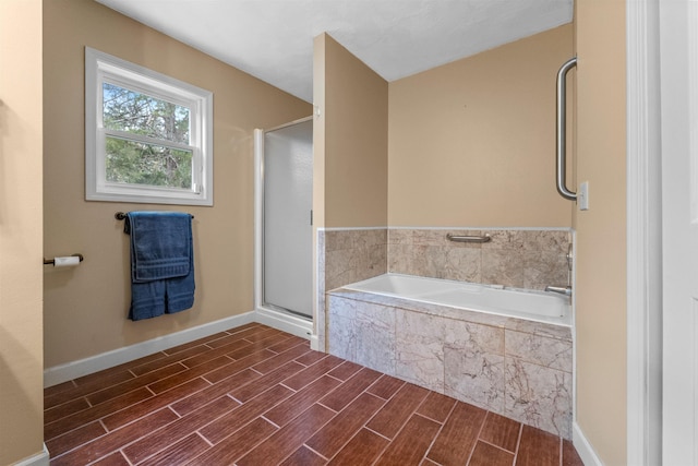 bathroom featuring plus walk in shower