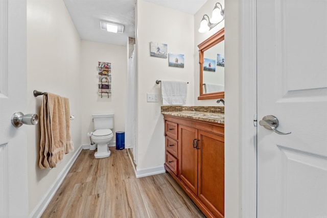 bathroom featuring vanity, hardwood / wood-style flooring, and toilet