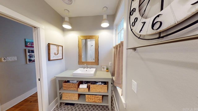 bathroom with sink and hardwood / wood-style floors