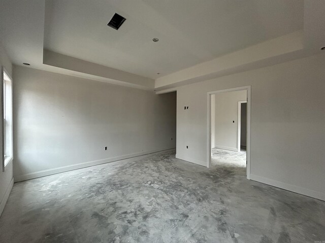 unfurnished room with a wealth of natural light and a tray ceiling