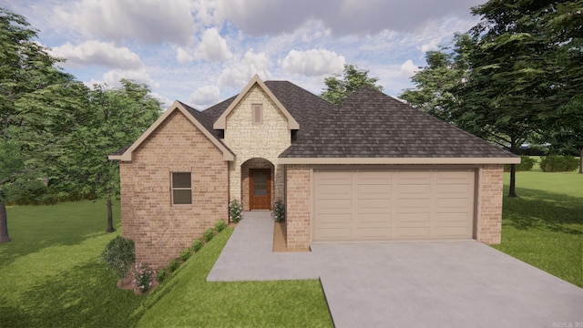 view of front of home with a garage and a front yard