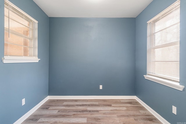 unfurnished room featuring a wealth of natural light and light hardwood / wood-style floors