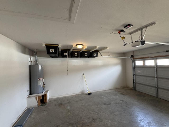 garage with a garage door opener and gas water heater