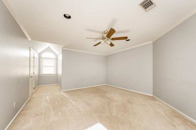 bonus room with light colored carpet and ceiling fan