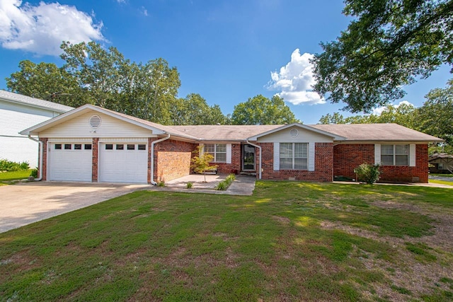 single story home with a garage and a front yard