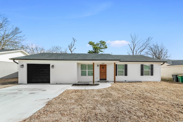 single story home with a garage