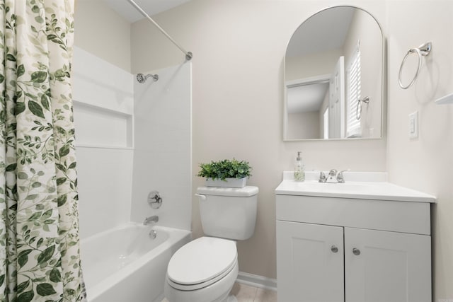 full bathroom with vanity, toilet, and shower / bath combo with shower curtain