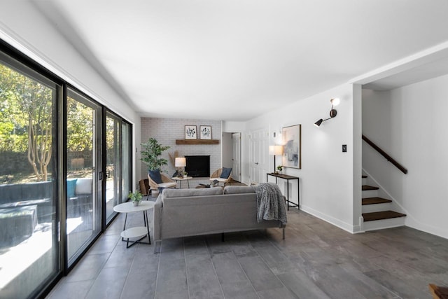 living room with a fireplace