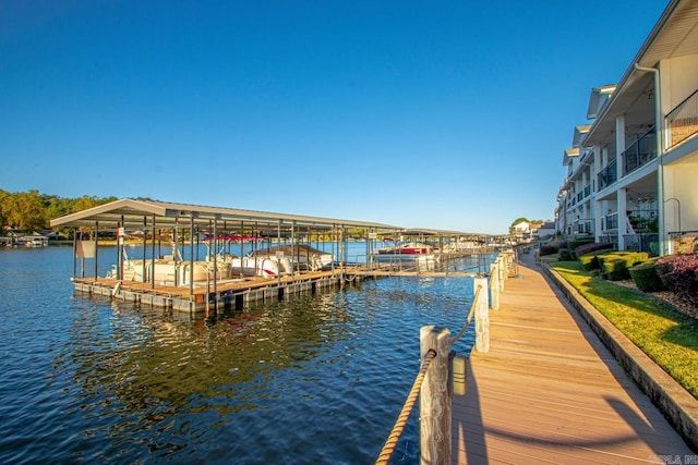 view of dock with a water view