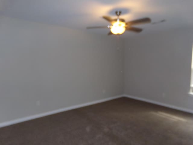 spare room featuring ceiling fan and carpet floors