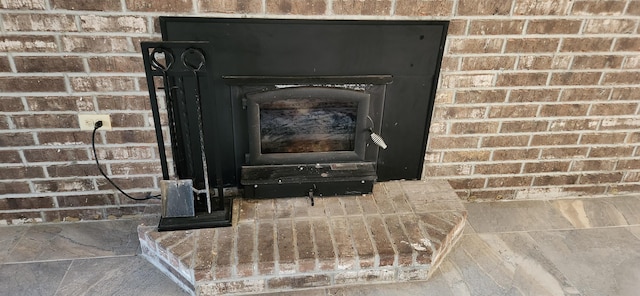 interior details with a wood stove