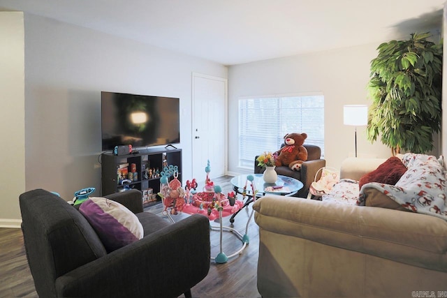 living room featuring dark hardwood / wood-style floors