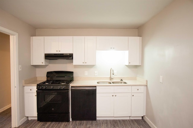 kitchen with white cabinetry, sink, and black appliances