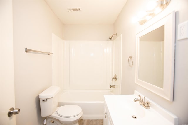 full bathroom featuring vanity, shower / washtub combination, and toilet