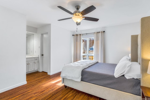 bedroom with ceiling fan and wood-type flooring