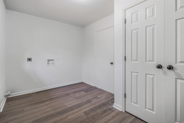 laundry area featuring hookup for a washing machine, dark wood-type flooring, and hookup for an electric dryer