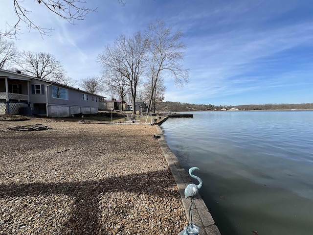 view of dock with a water view