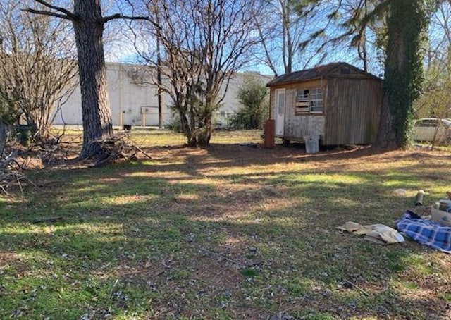 view of yard featuring a storage unit