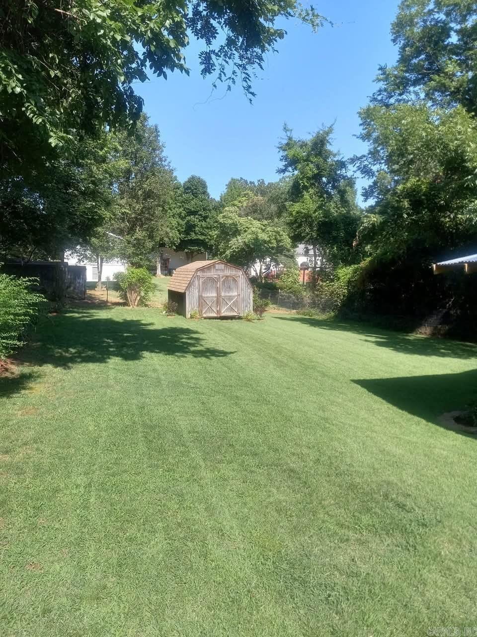 view of yard featuring a shed