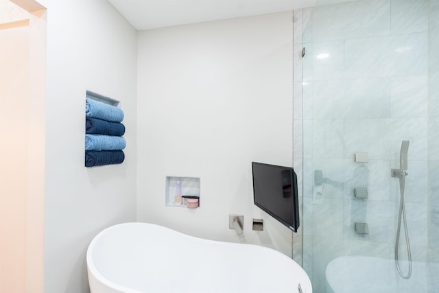 bathroom with shower with separate bathtub