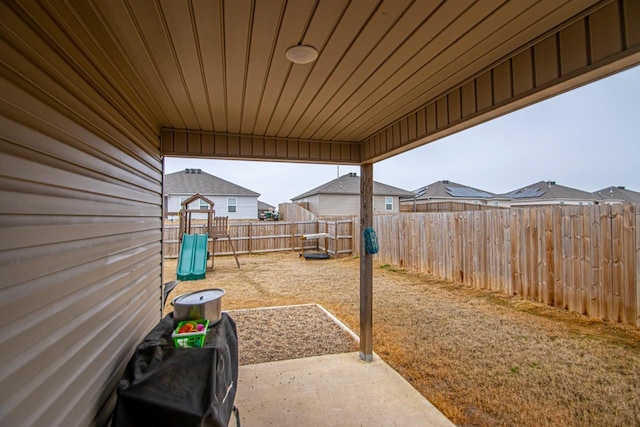 view of patio / terrace featuring a playground